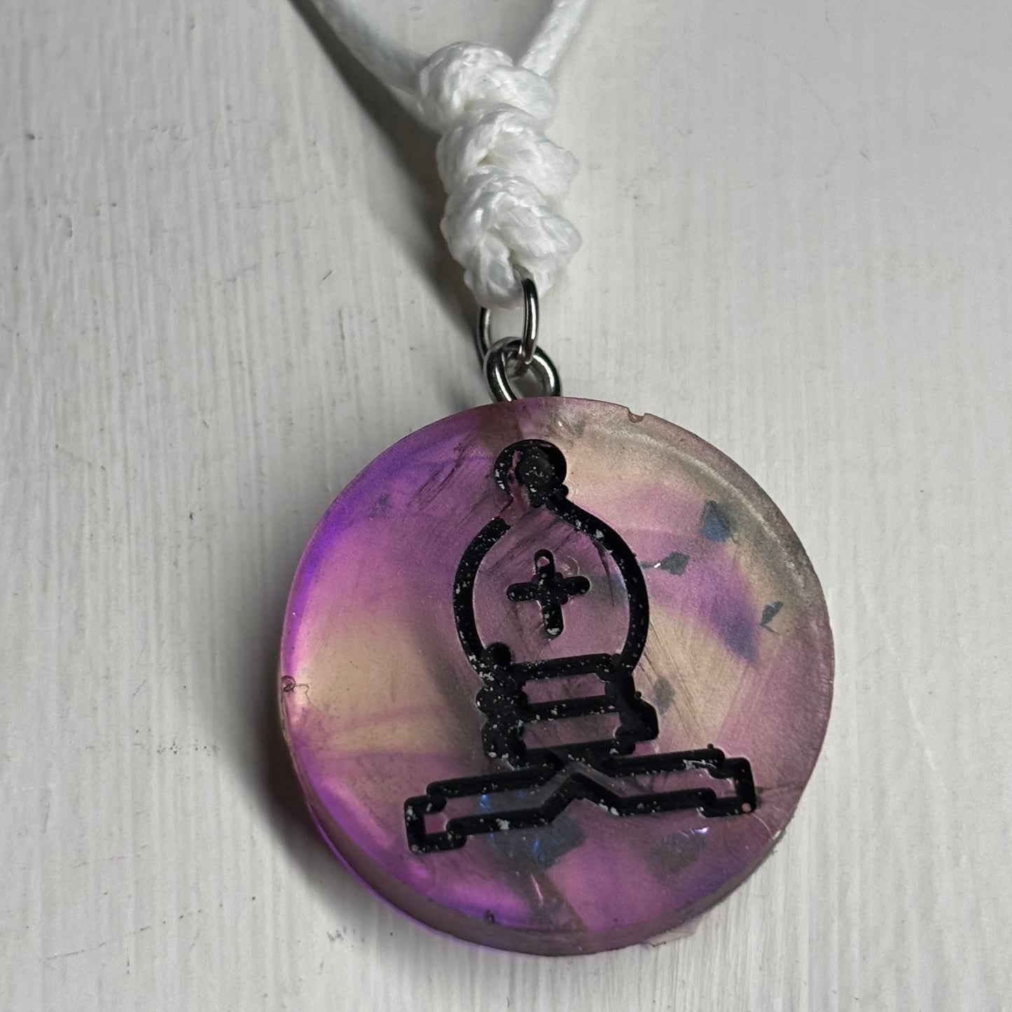 Cosmic Purple Bishop - Handmade Resin Chess Necklace