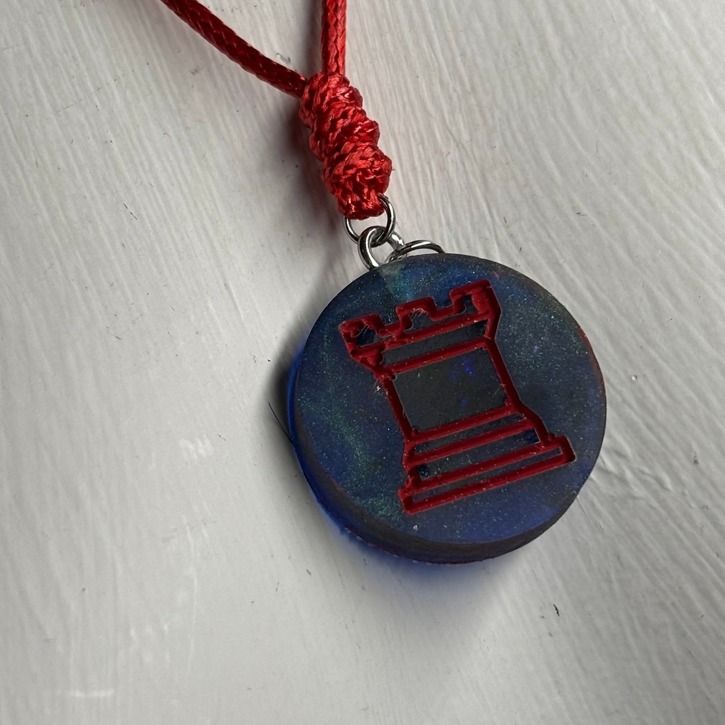 Dark Blue Rook - Handmade Resin Chess Necklace