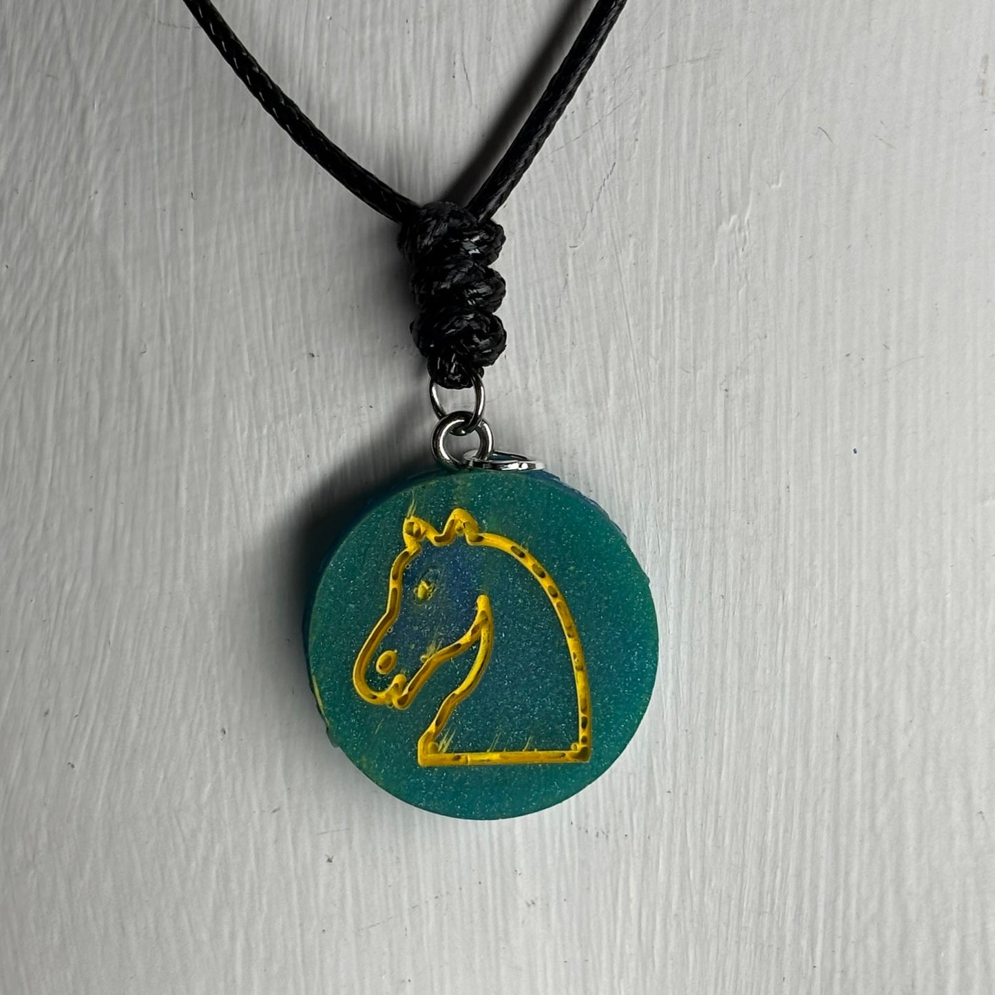 Green/Yellow Knight - Handmade Resin Chess Necklace