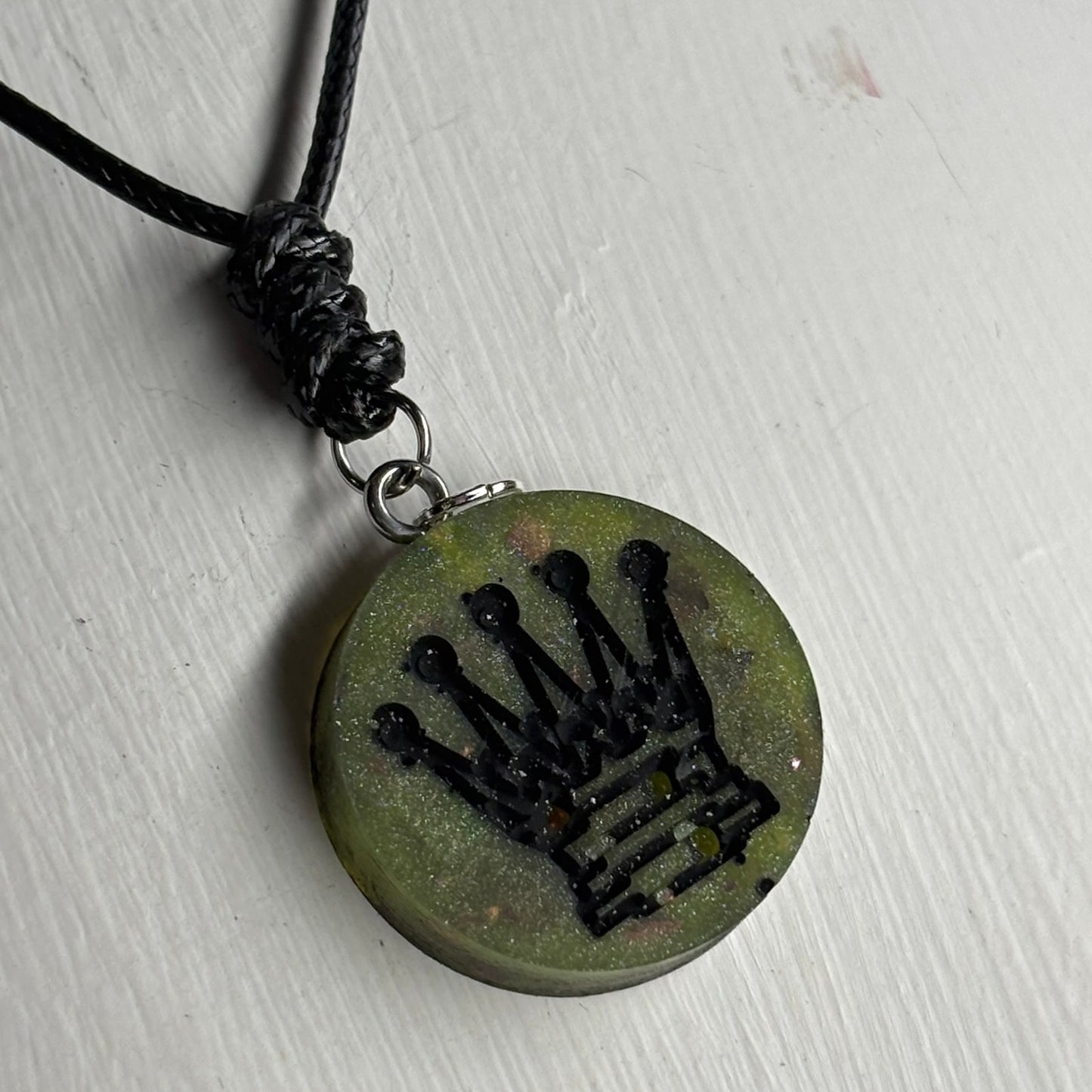 Dark Green Queen - Handmade Resin Chess Necklace