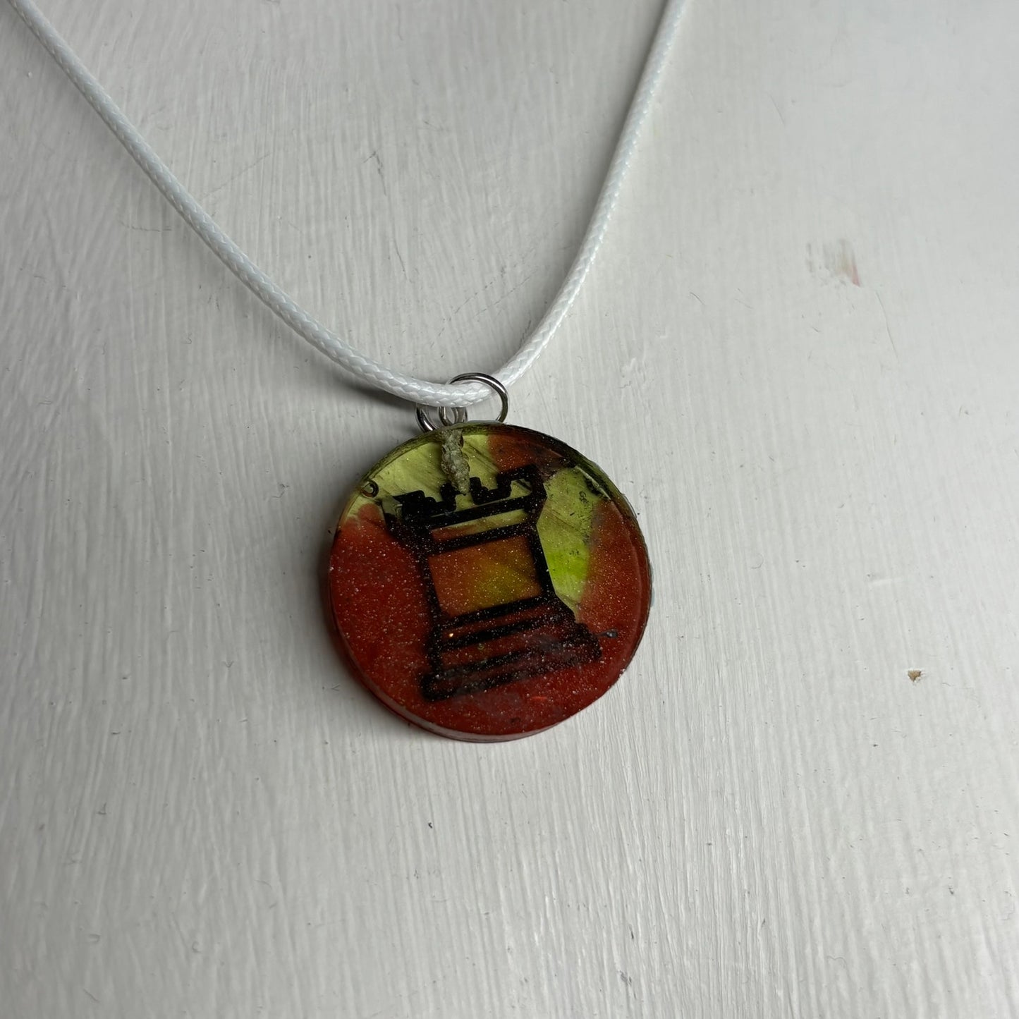 Red & Green Rook - Handmade Resin Chess Necklace