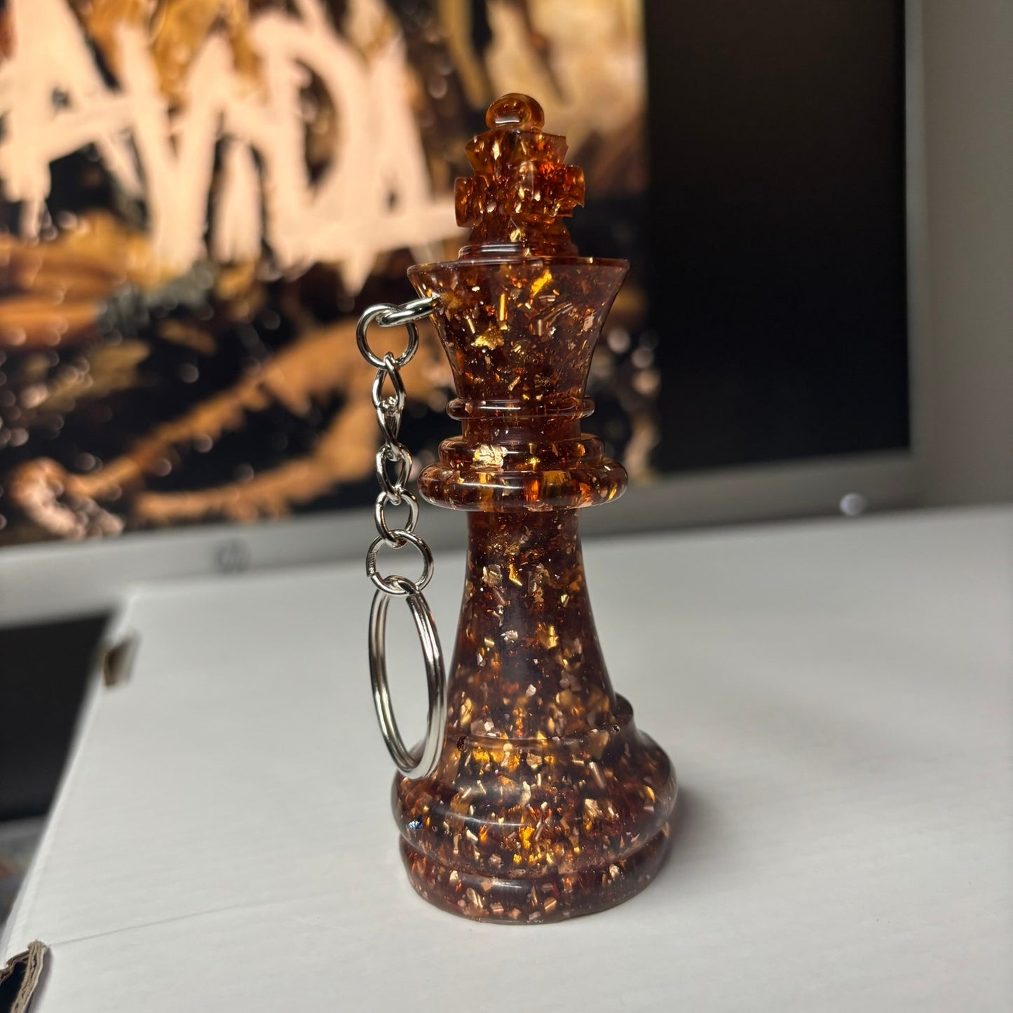 Amber Crystal King - Handmade Resin Keychain - Large Edition