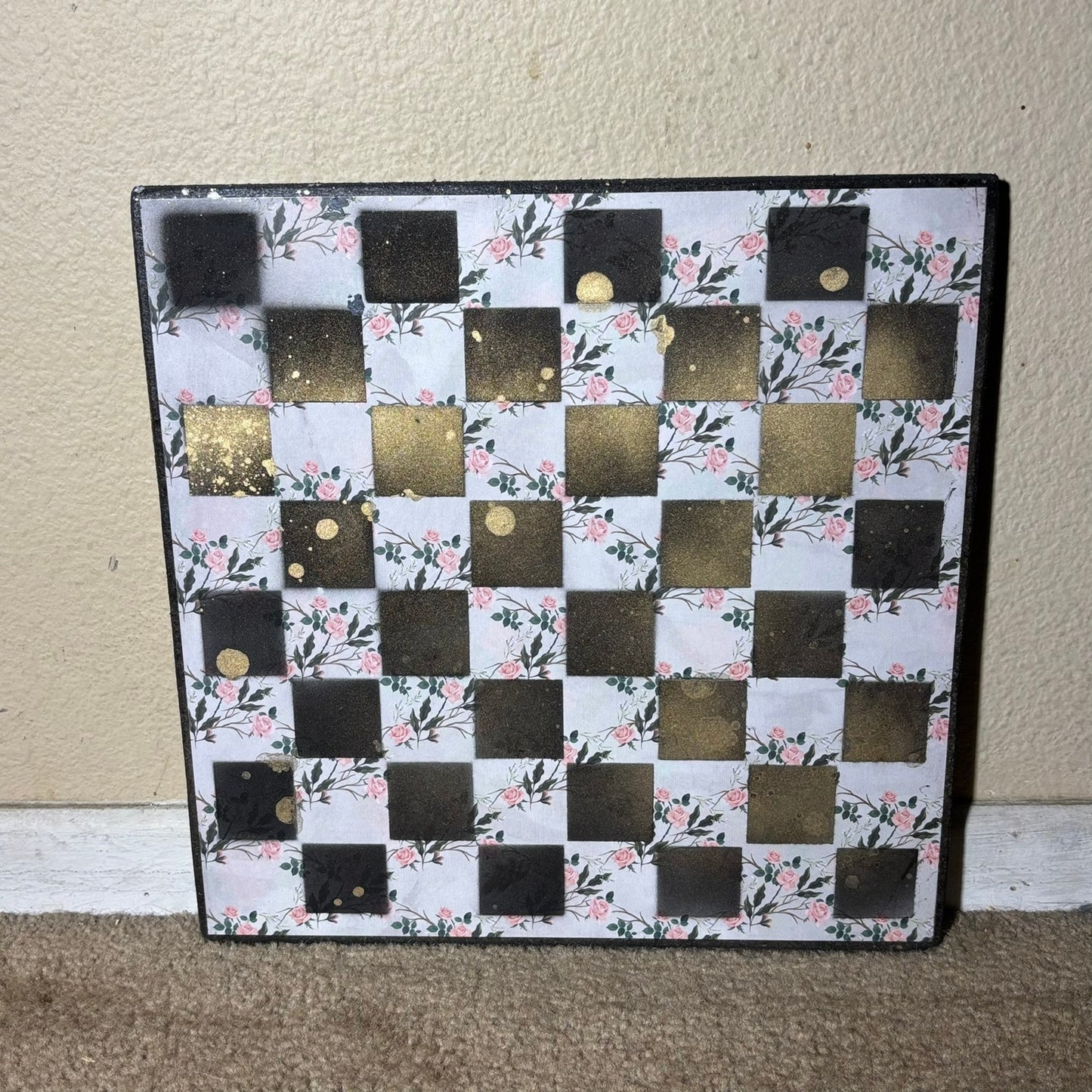 Golden Pink Flowers - Scrapbook Chess Board