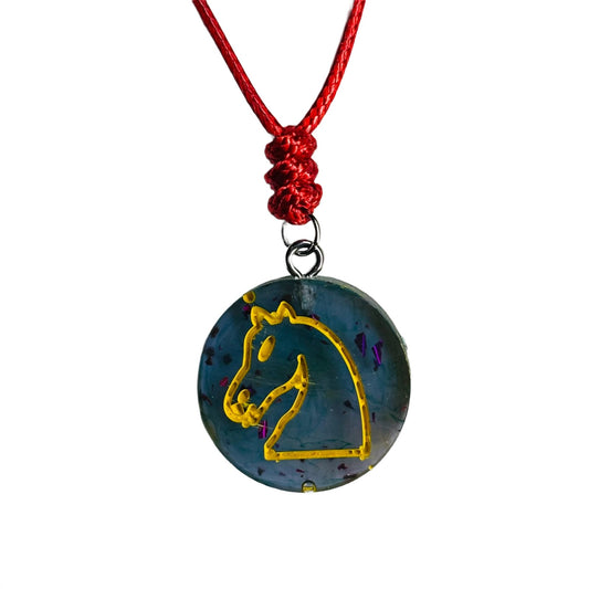 Soft Blue Knight - Handmade Resin Chess Necklace