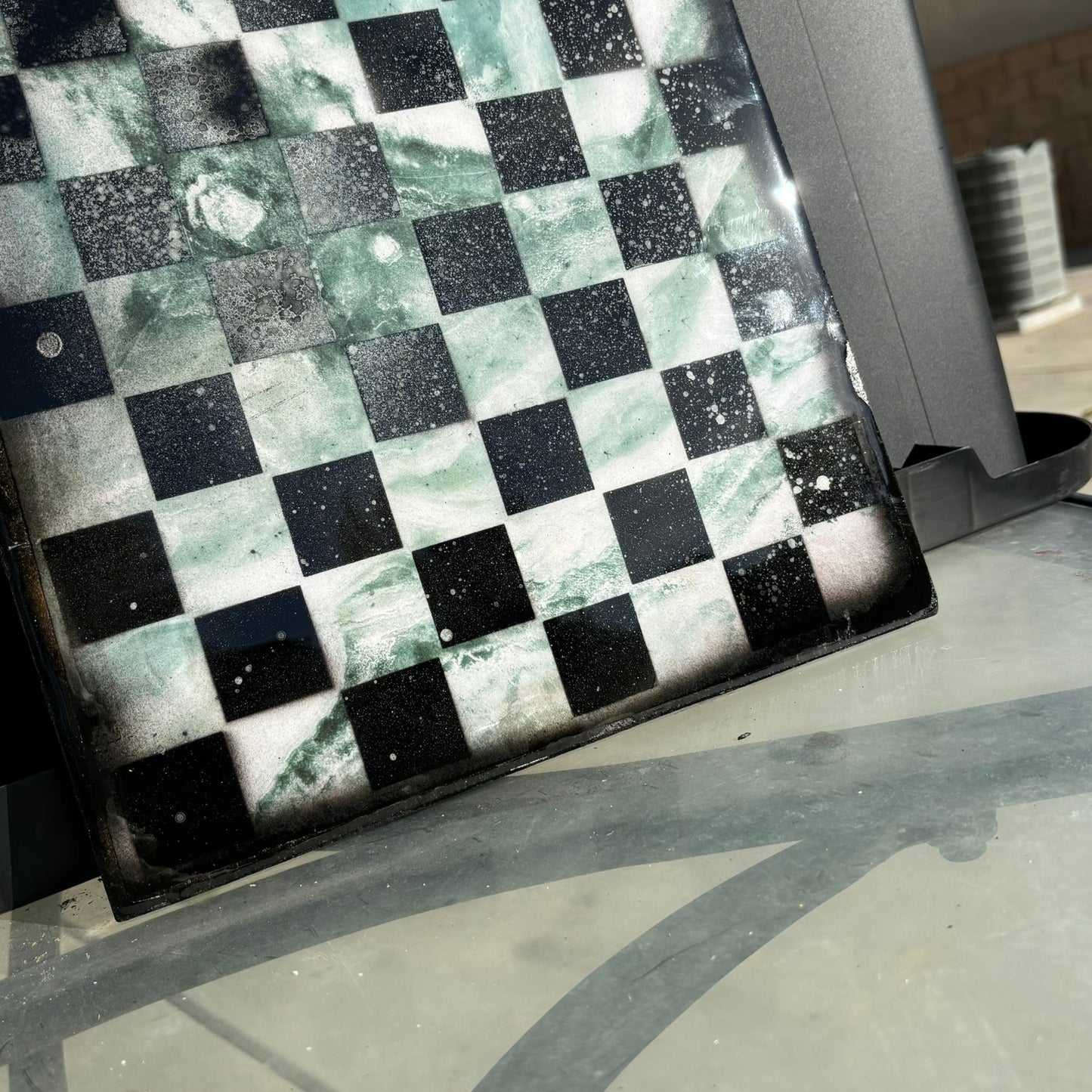 Smooth Green Crystal - Resin Coated Chess Board