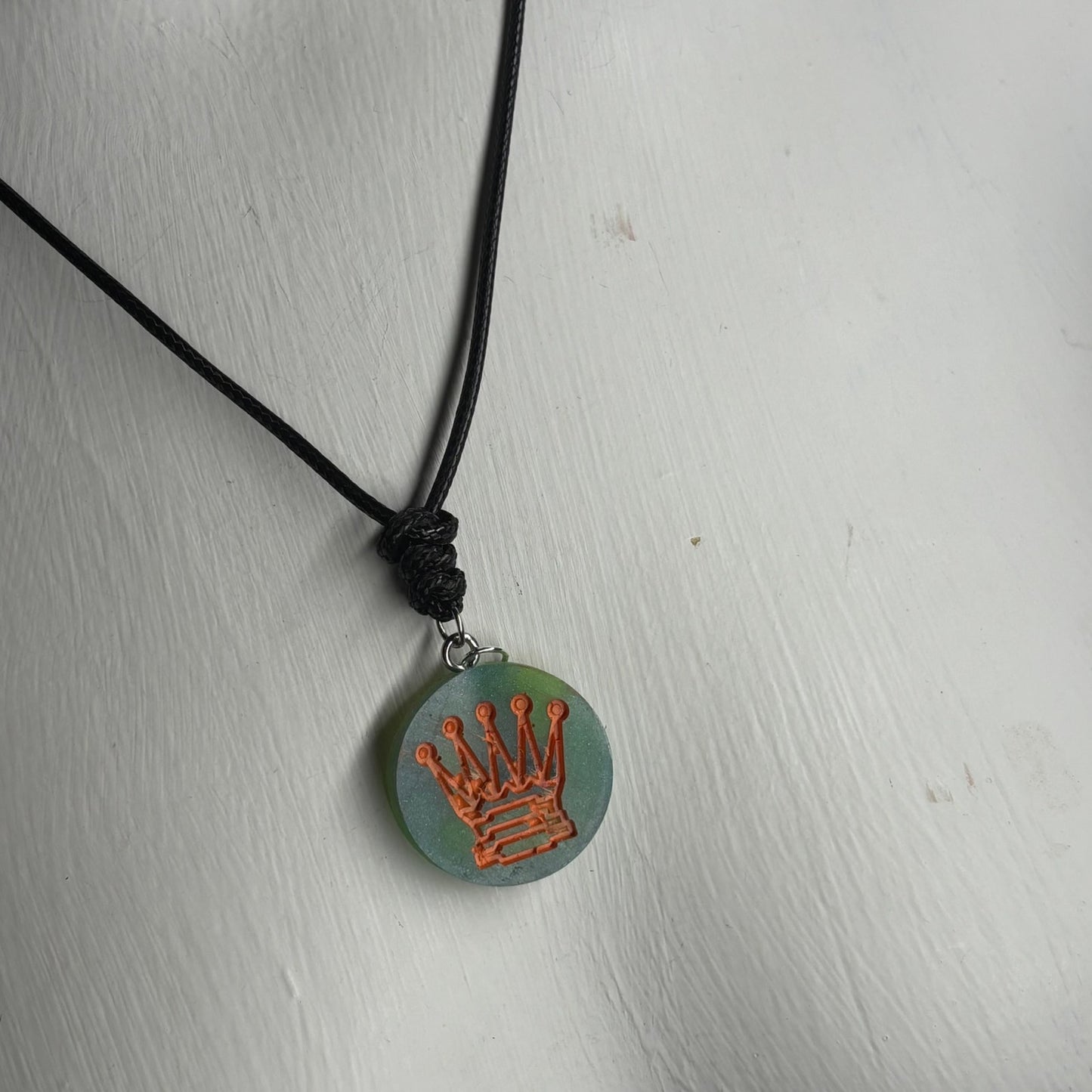 Aqua Orange Queen - Handmade Resin Chess Necklace