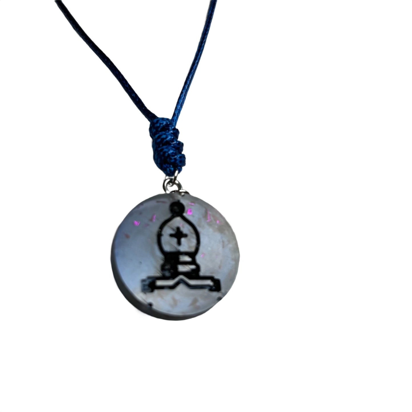 Simple Blue Bishop - Handmade Resin Chess Necklace