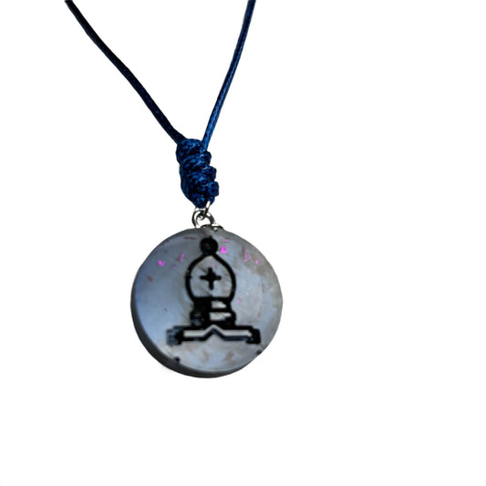 Simple Blue Bishop - Handmade Resin Chess Necklace
