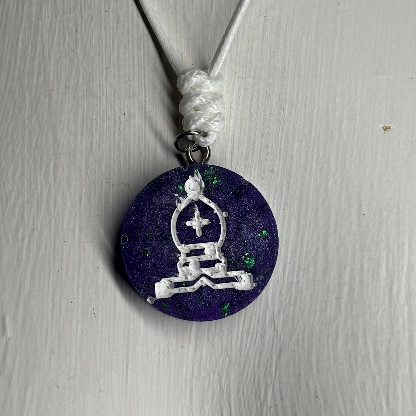 Crystal Purple Bishop - Handmade Resin Chess Necklace