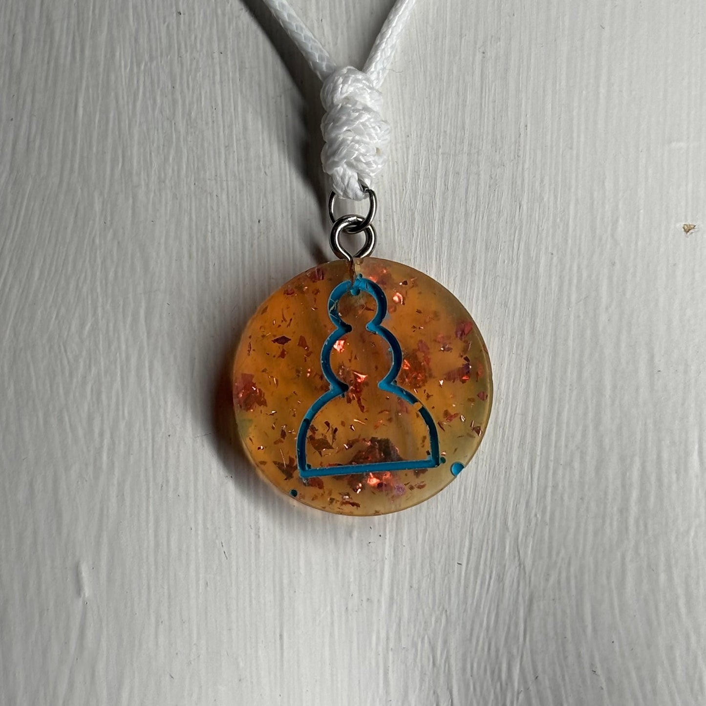 Amber Blue Pawn - Handmade Resin Chess Necklace