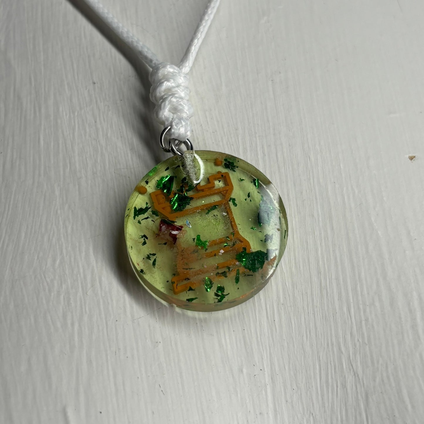 Green Orange Rook - Handmade Resin Chess Necklace