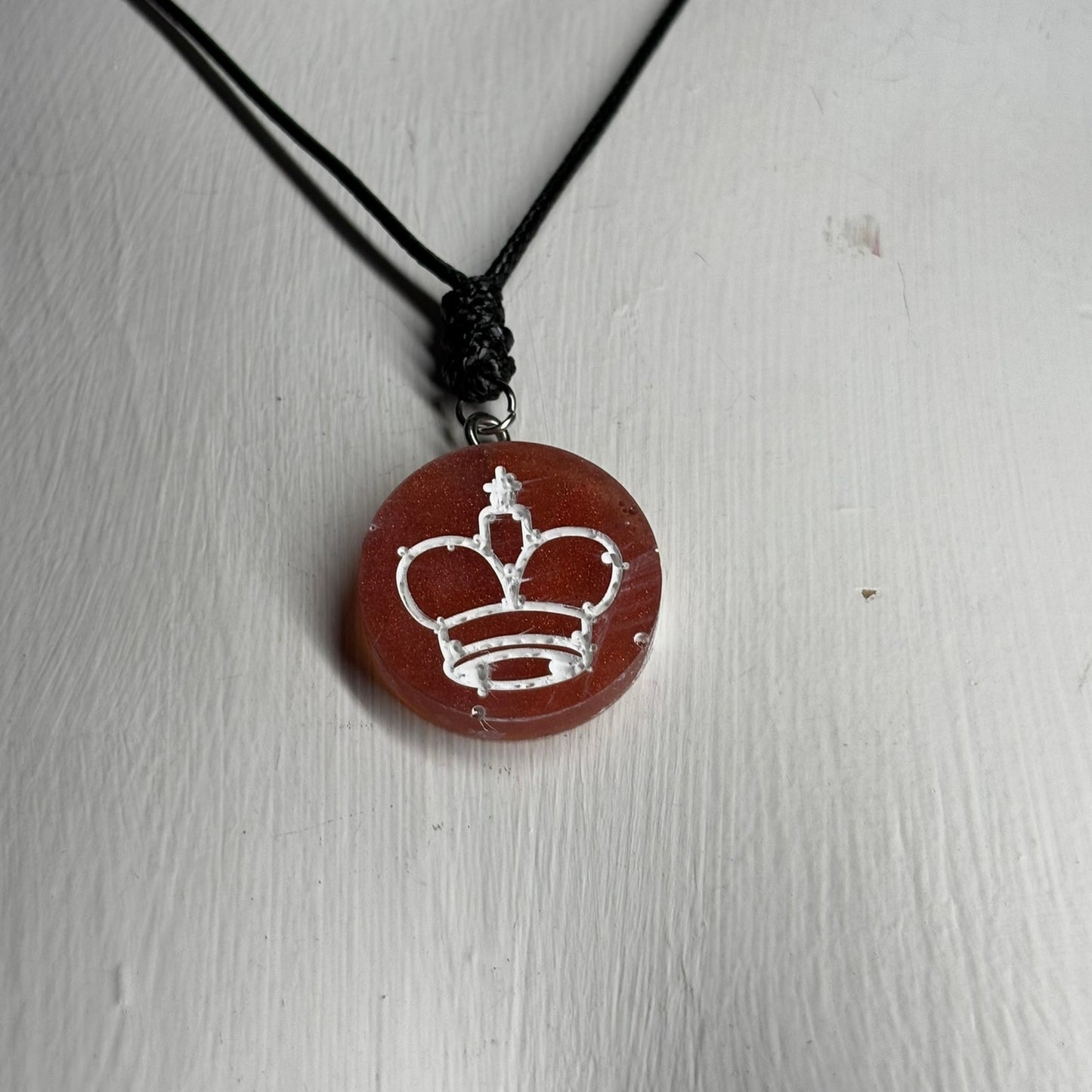 Hot Orange King - Handmade Resin Chess Necklace