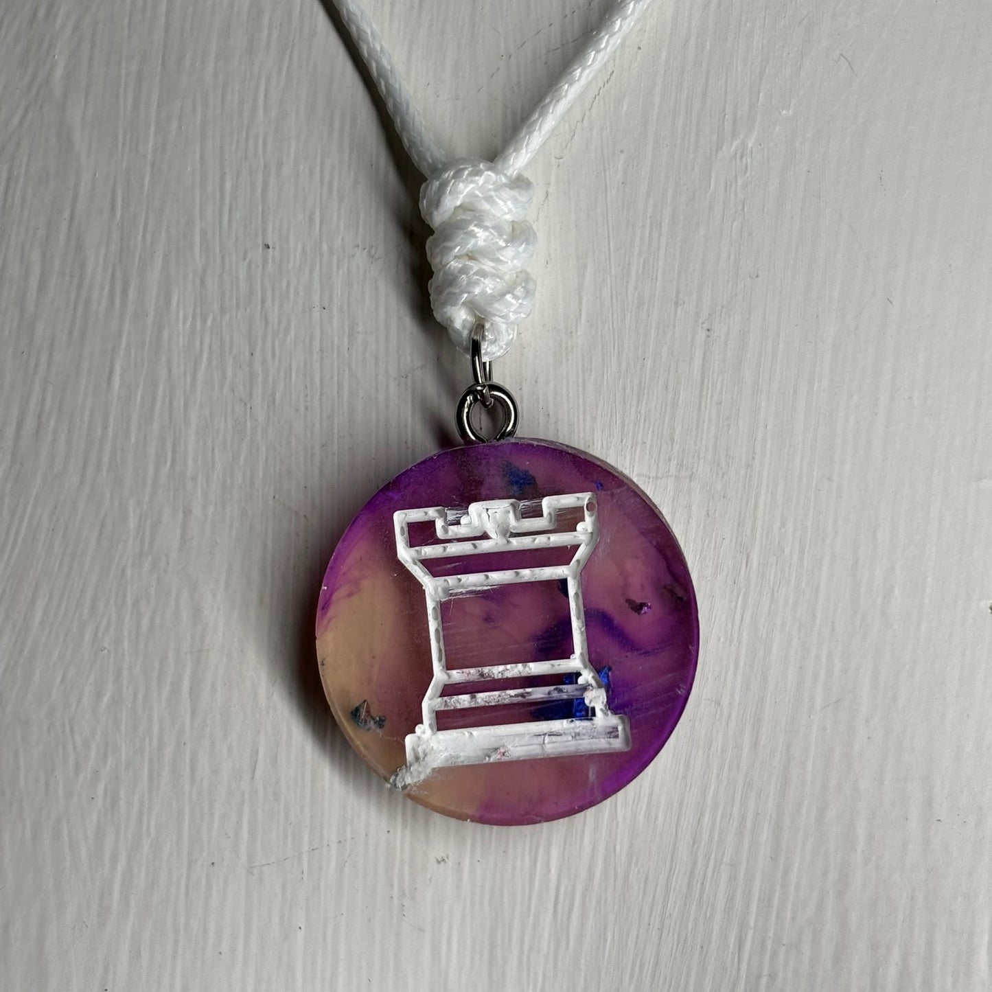 Purple Swirl Rook - Handmade Resin Chess Necklace