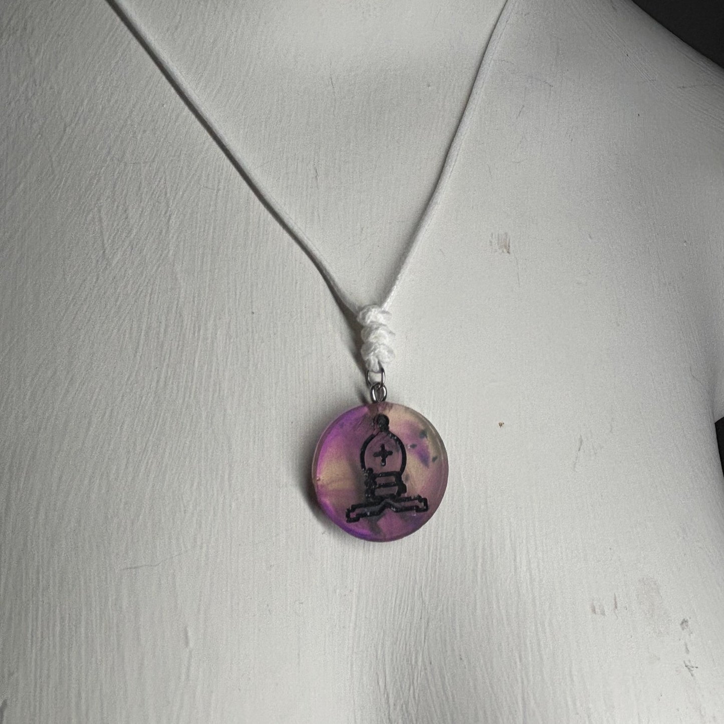 Cosmic Purple Bishop - Handmade Resin Chess Necklace
