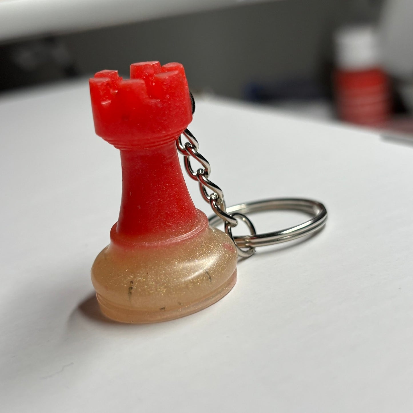 Red Cream Rook - Handmade Resin Keychain
