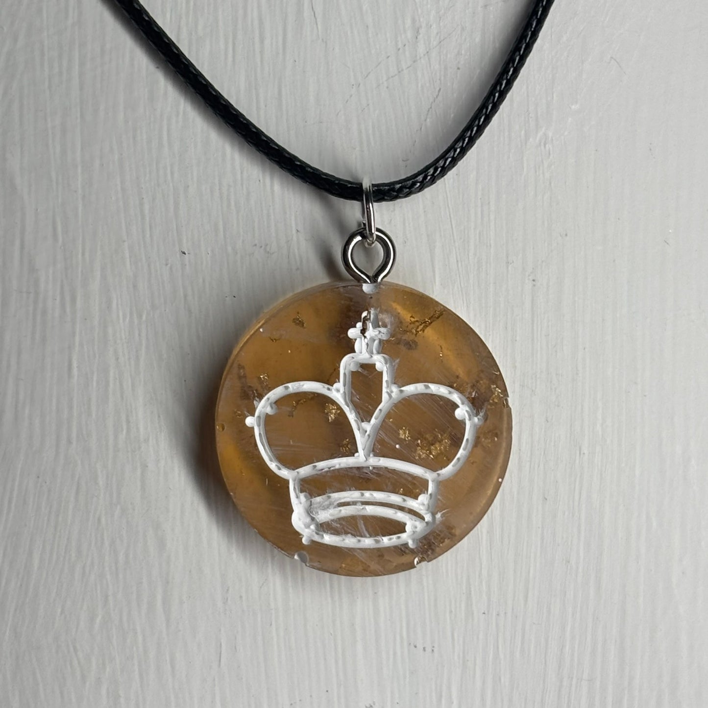 Amber King - Handmade Resin Chess Necklace