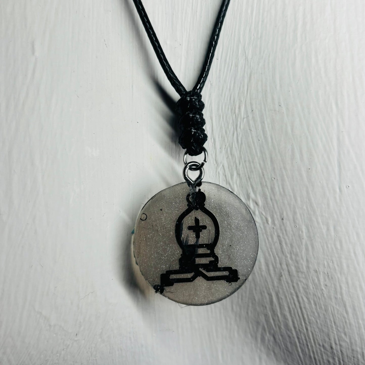 Dark Silver Bishop - Handmade Resin Chess Necklace