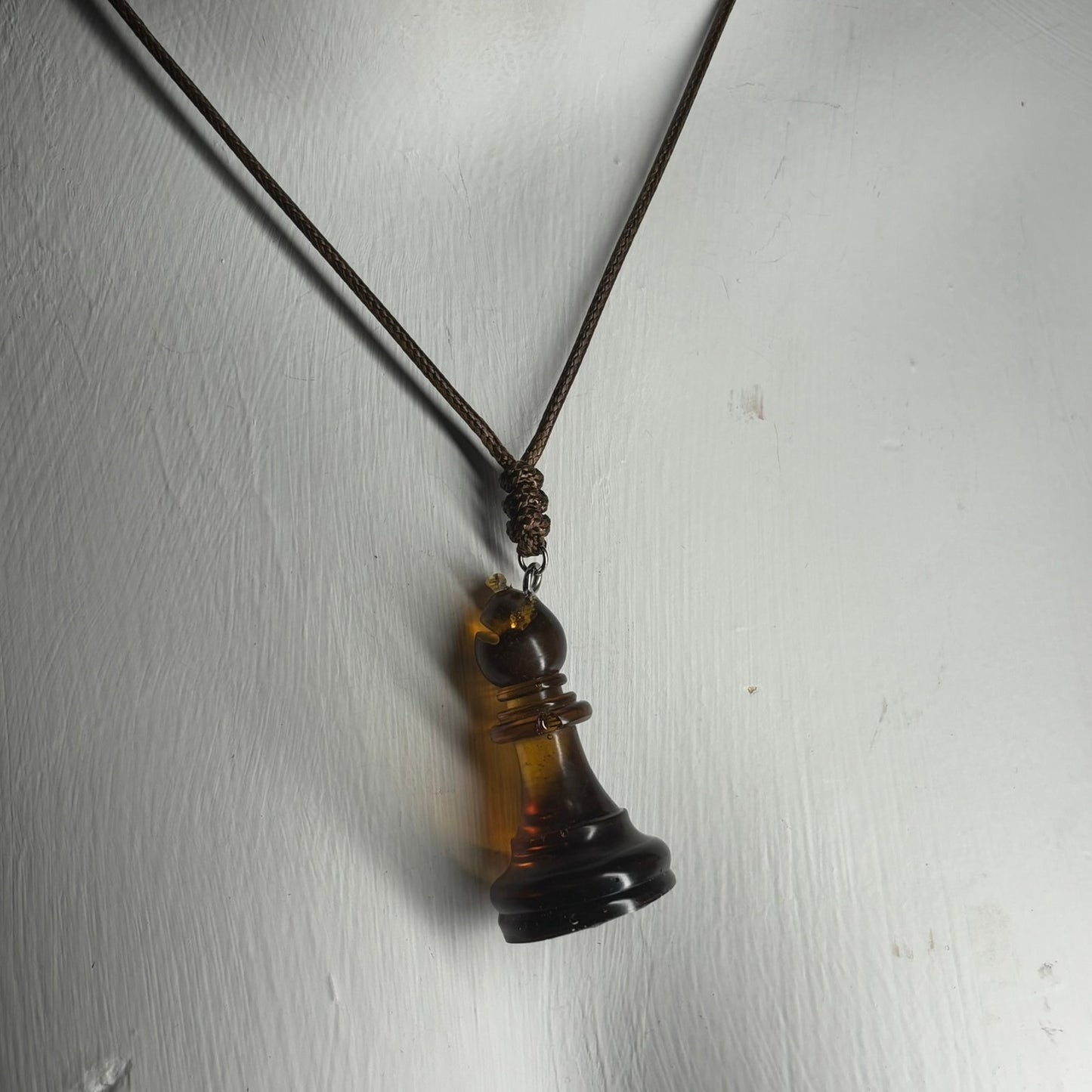 Coffee Brown Bishop - Handmade Resin Chess Necklace
