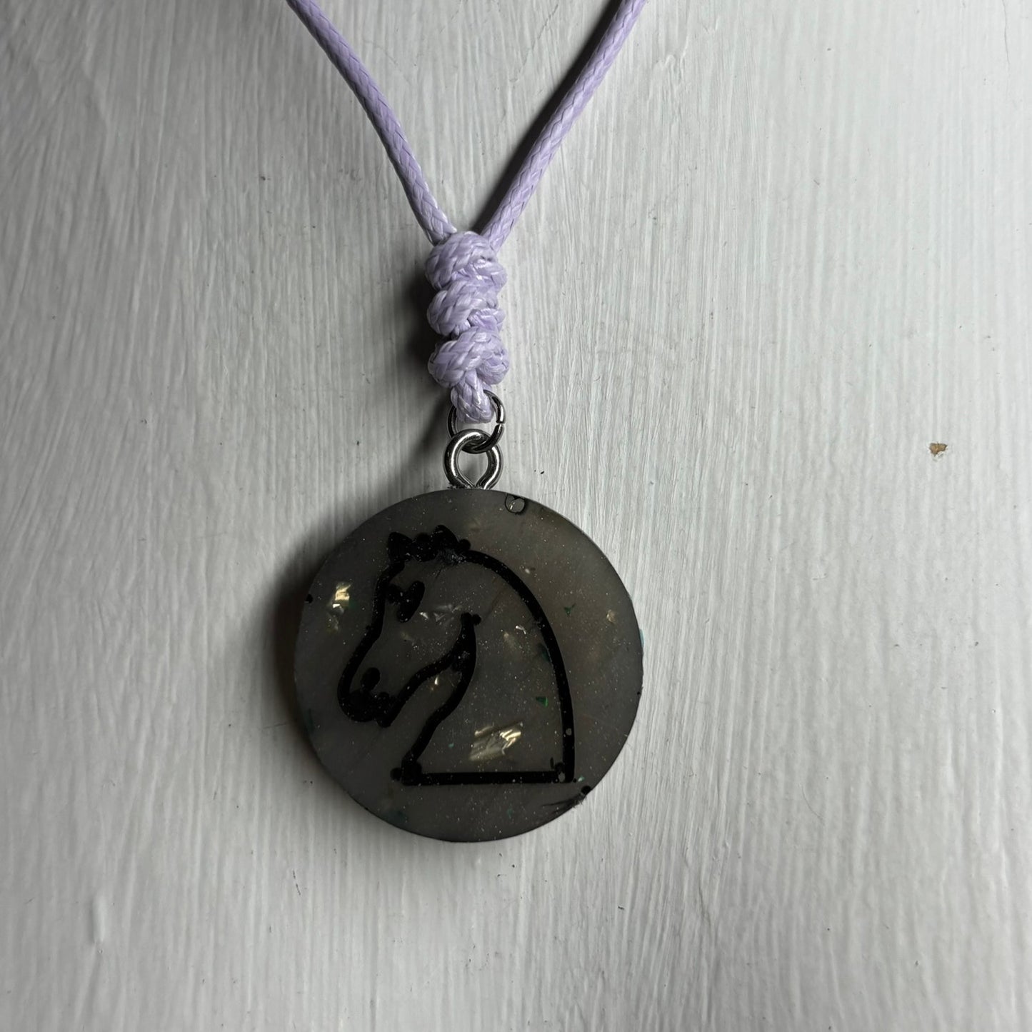 Dark Silver Knight - Handmade Resin Chess Necklace