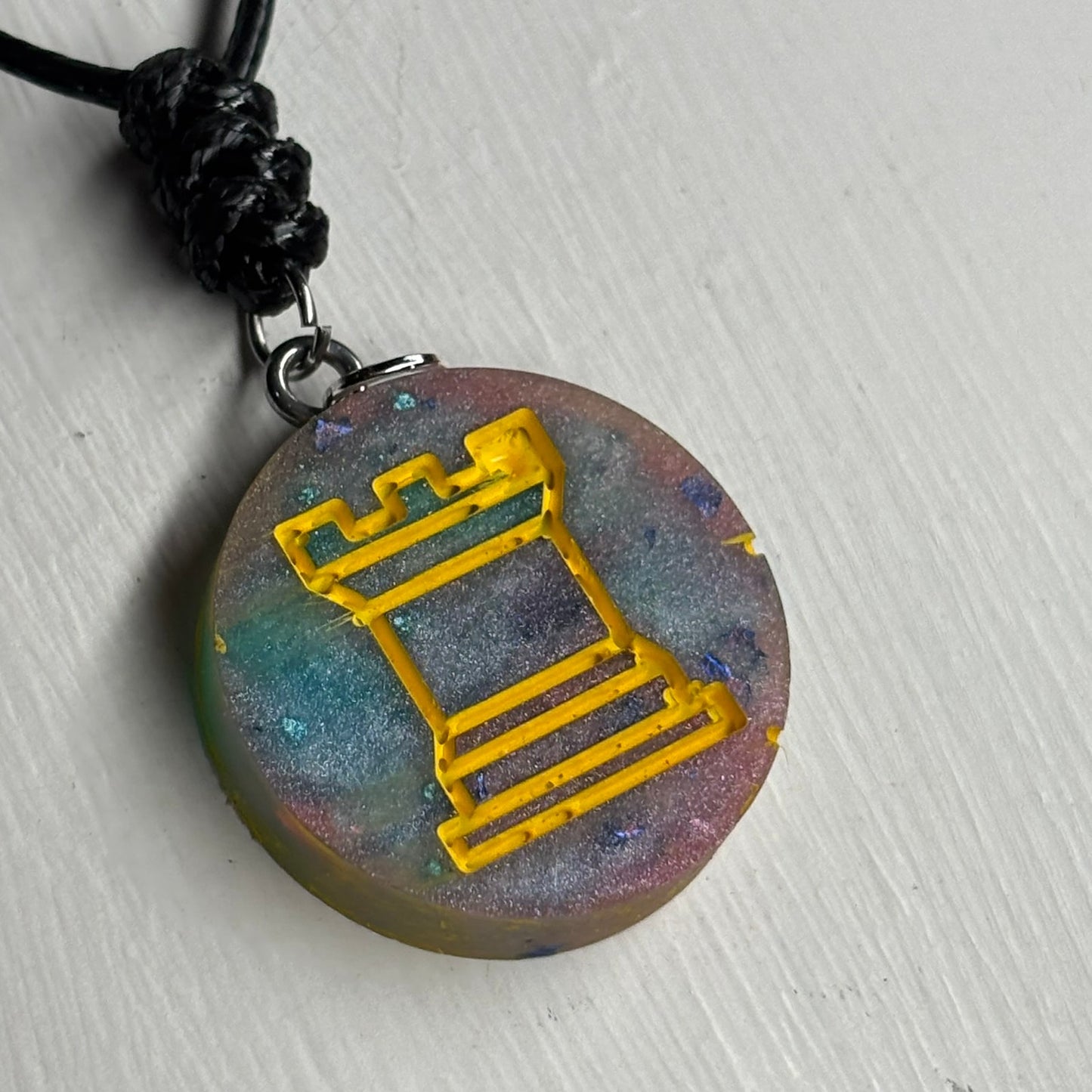 Space Yellow Rook - Handmade Resin Chess Necklace