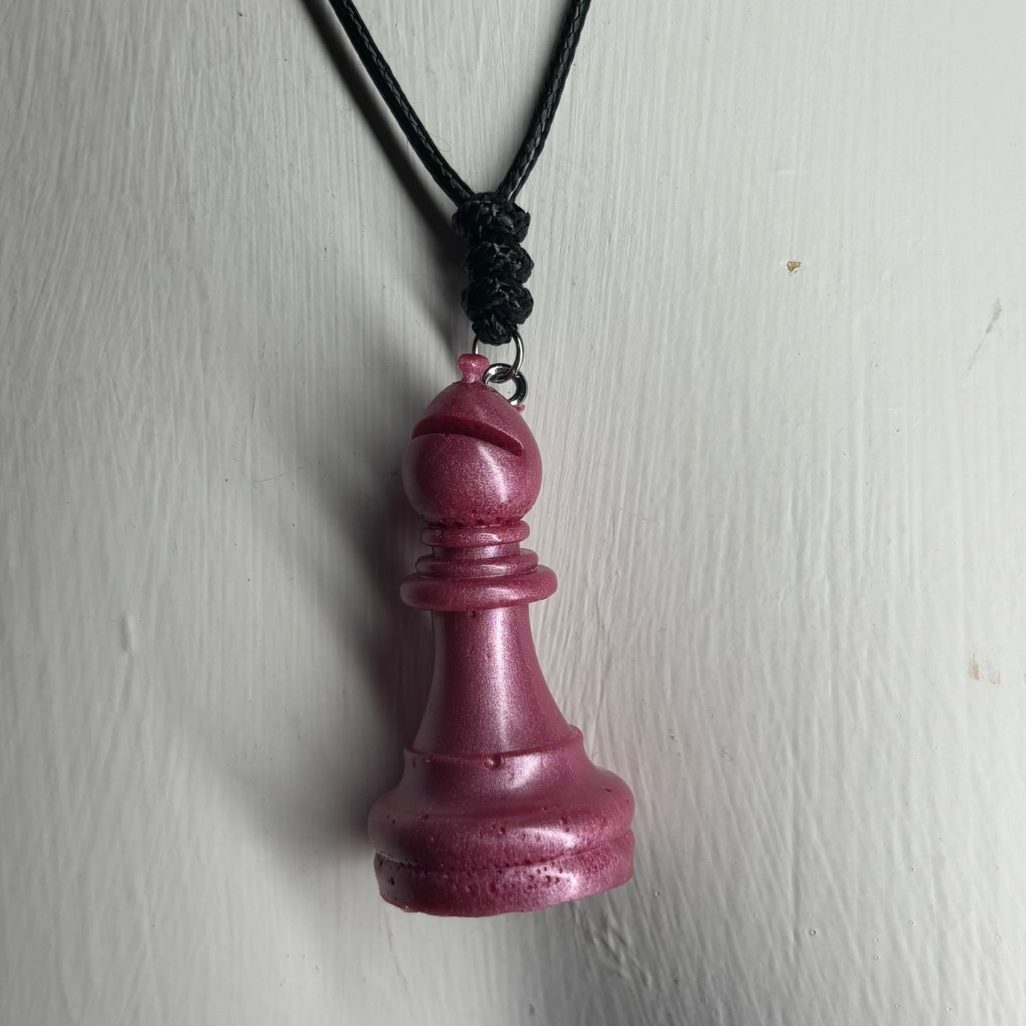 Solid Pink Bishop - Handmade Resin Chess Necklace