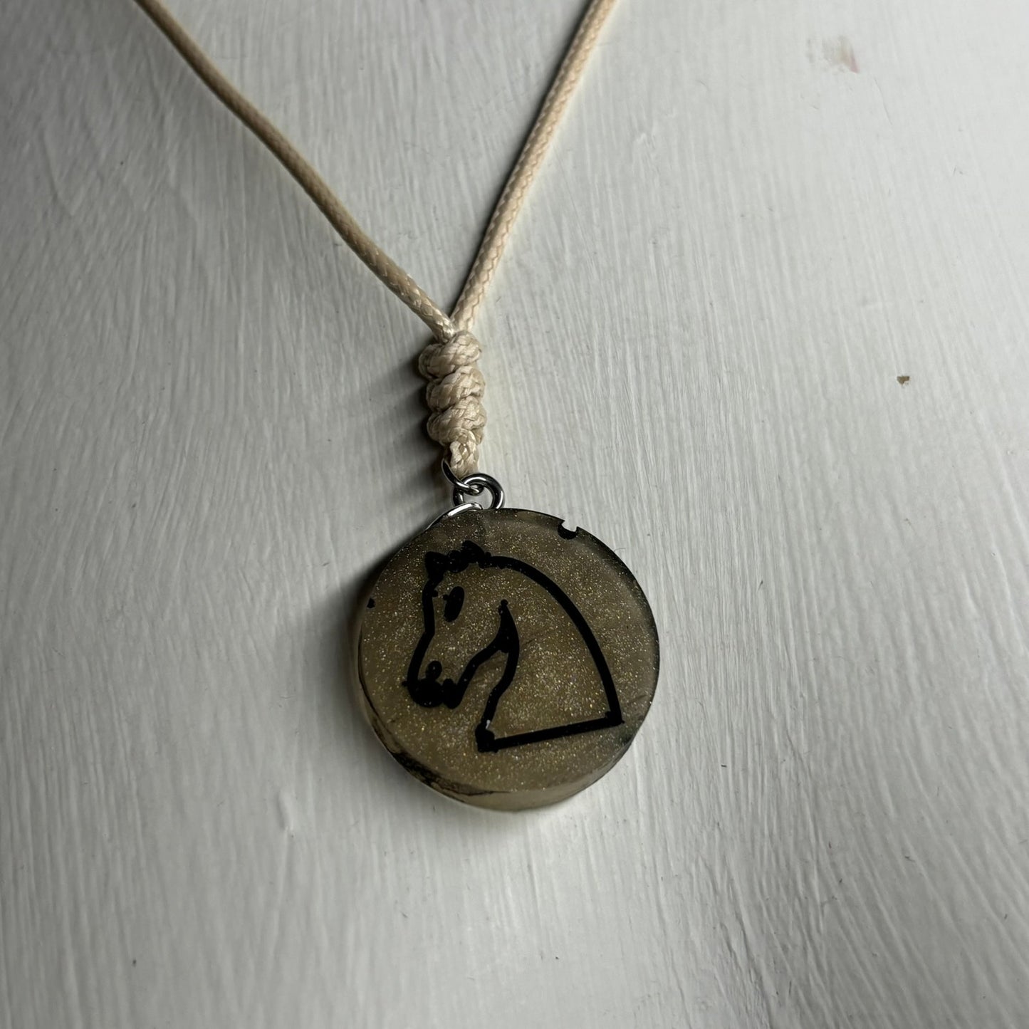 Cream Knight - Handmade Resin Chess Necklace