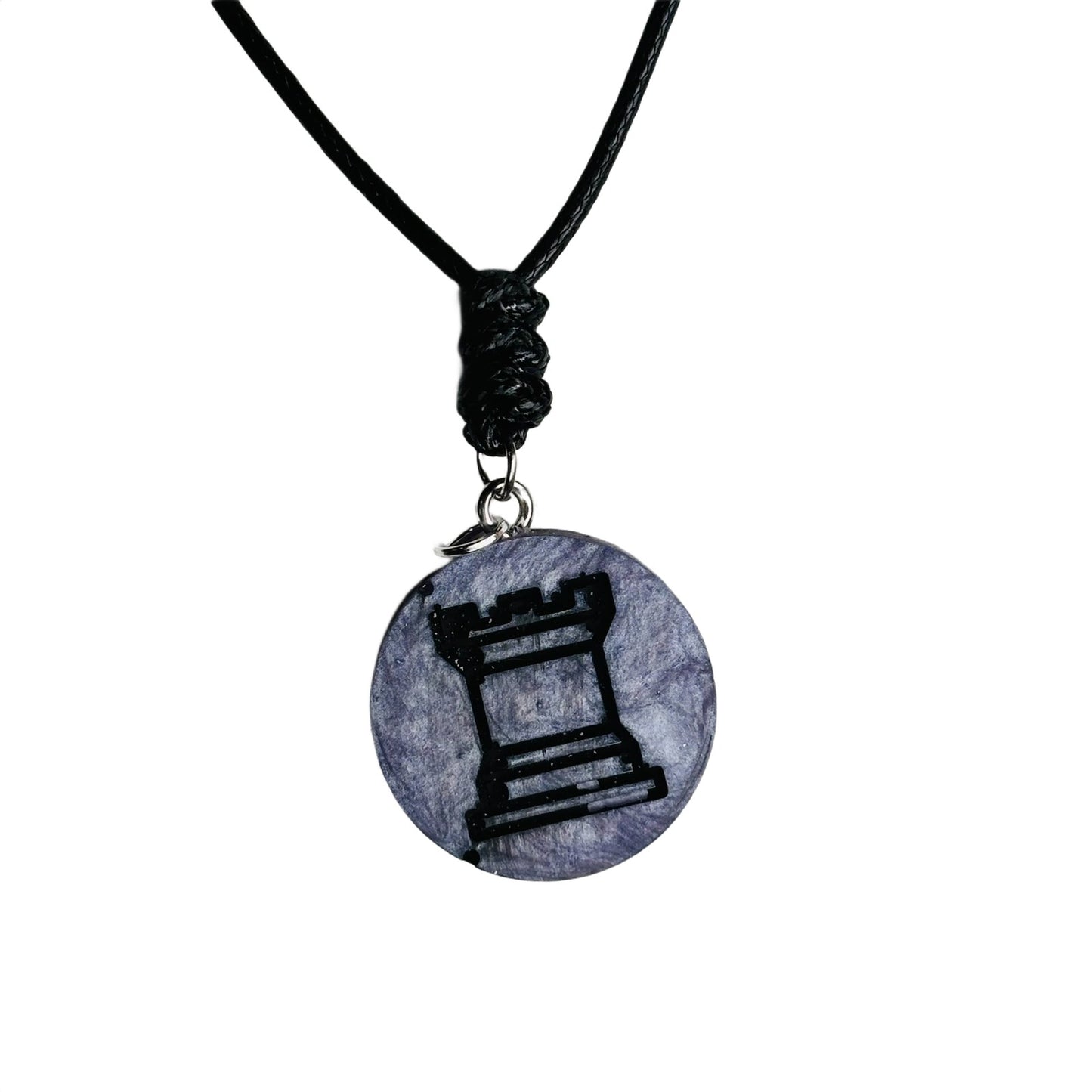 Dark Purple Rook - Handmade Resin Chess Necklace