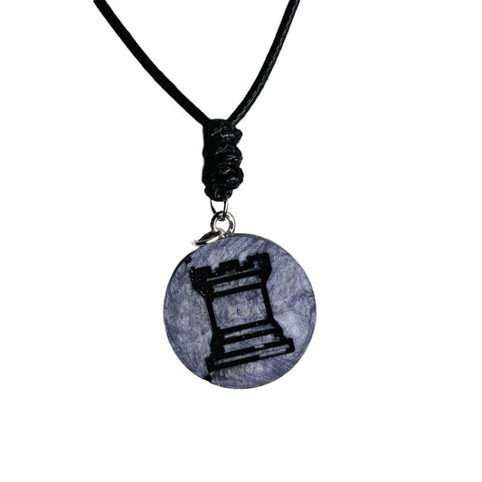 Dark Purple Rook - Handmade Resin Chess Necklace