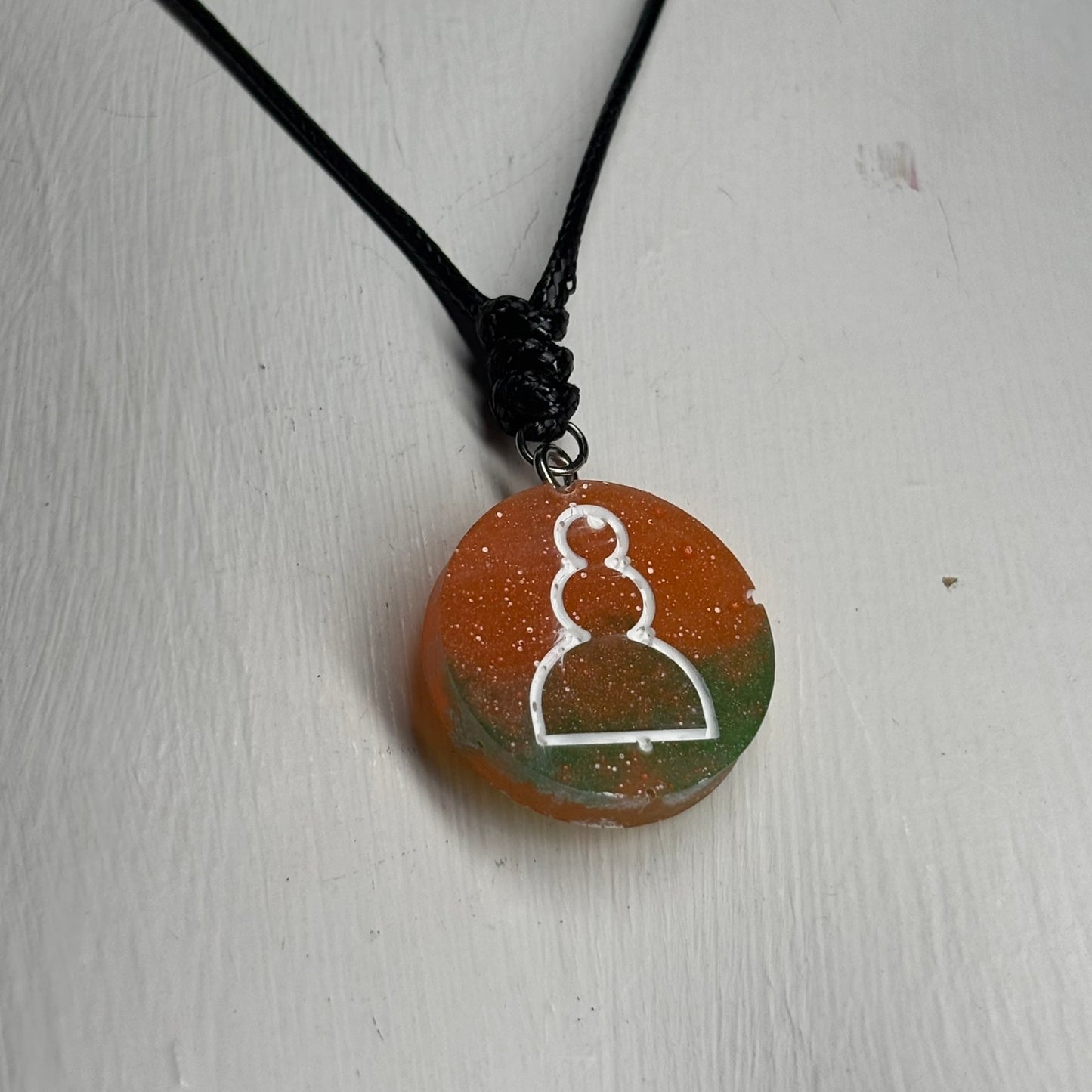 Orange/Green Pawn - Handmade Resin Chess Necklace
