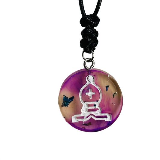 Cosmic Purple Bishop - Handmade Resin Chess Necklace