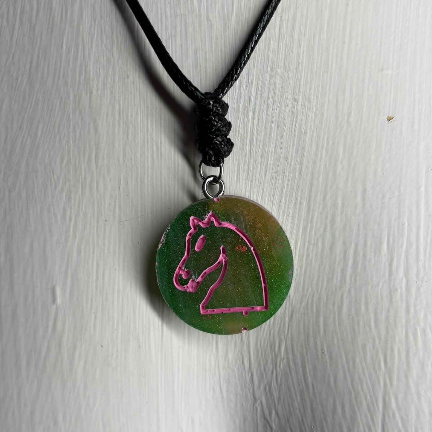 Pink Forest Knight - Handmade Resin Chess Necklace