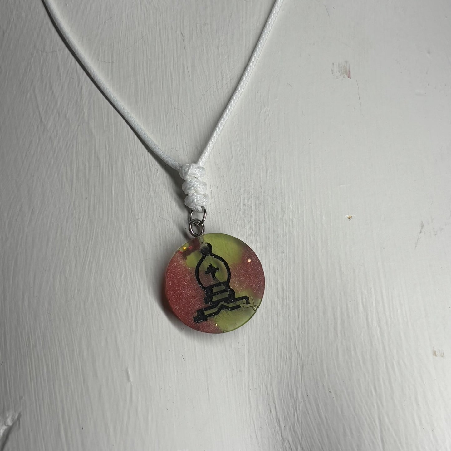 Red/Green Bishop - Handmade Resin Chess Necklace