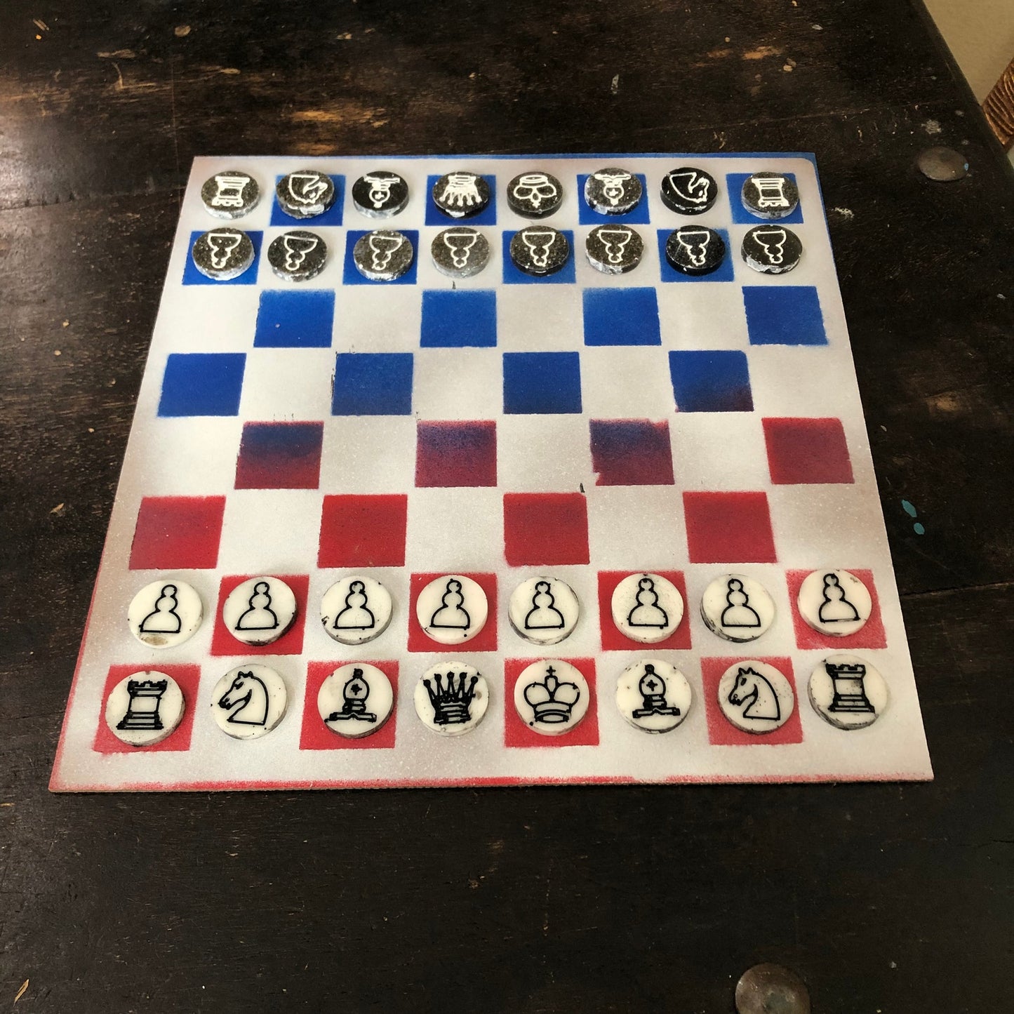 Blue & Red - Painted Chess Set