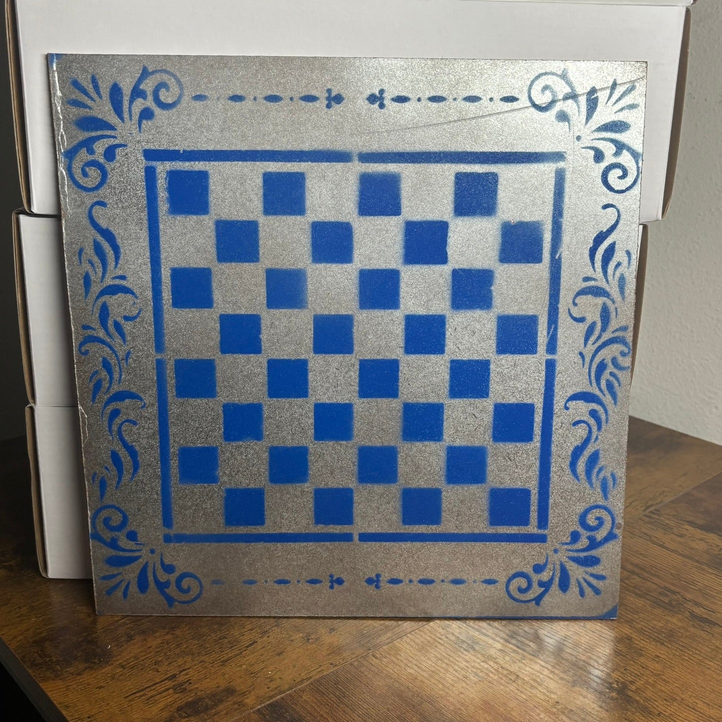 Chrome Blue - Painted Chess Board