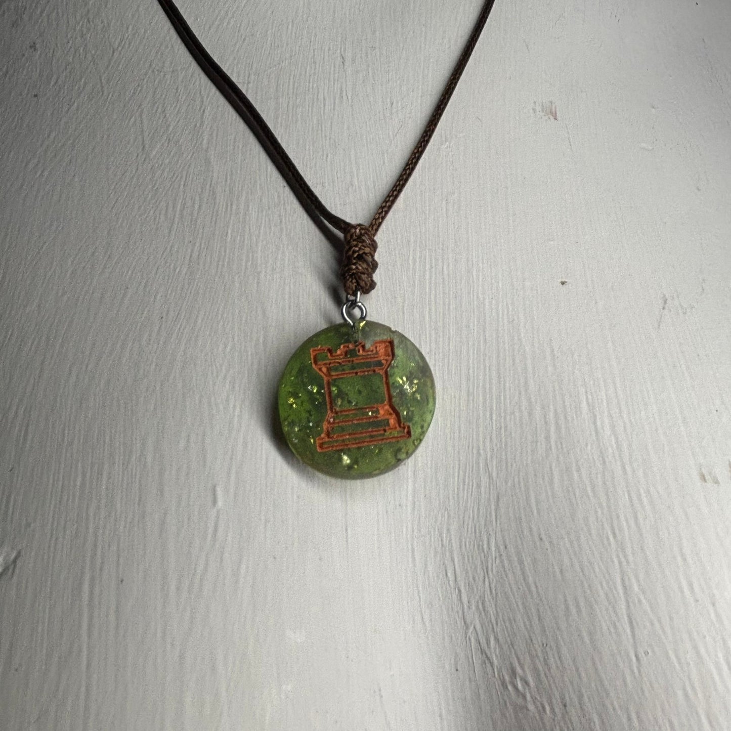 Vintage Green Rook - Handmade Resin Chess Necklace