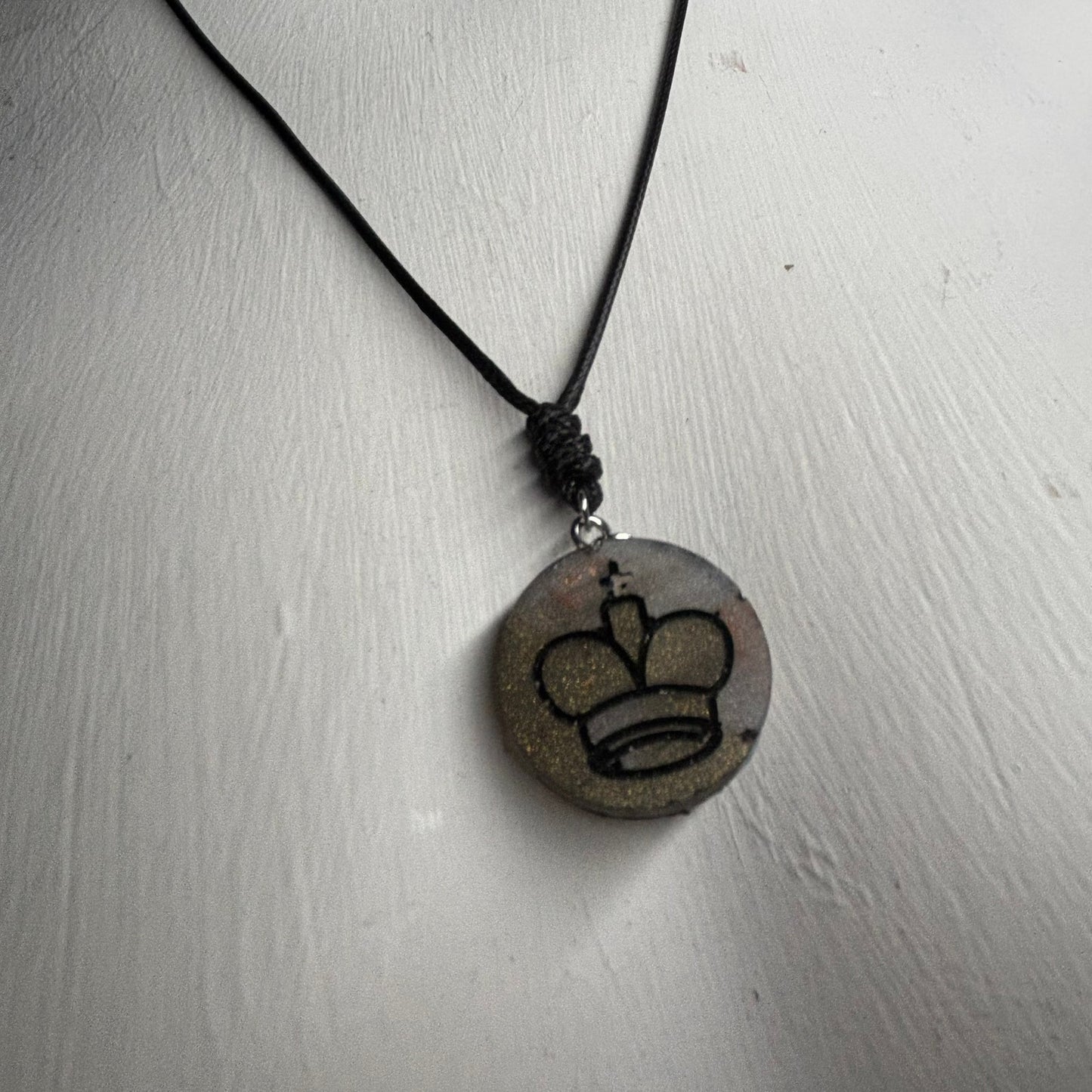 Dark Silver King - Handmade Resin Chess Necklace