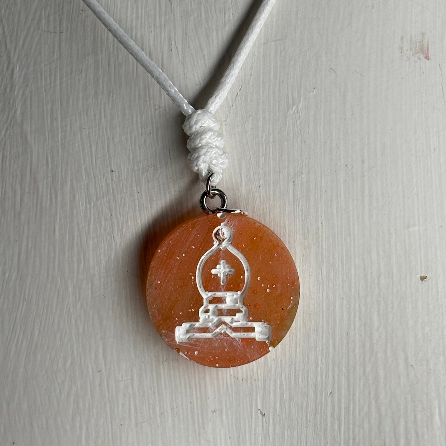 Orange Bishop - Handmade Resin Chess Necklace