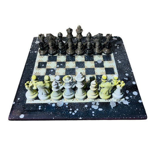 Mystic Green Chrome Drip - Large Deluxe Chess Set