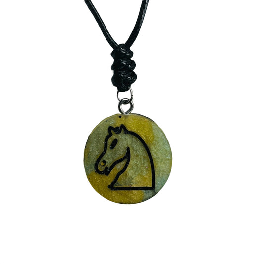 Mesh Green Knight - Handmade Resin Chess Necklace