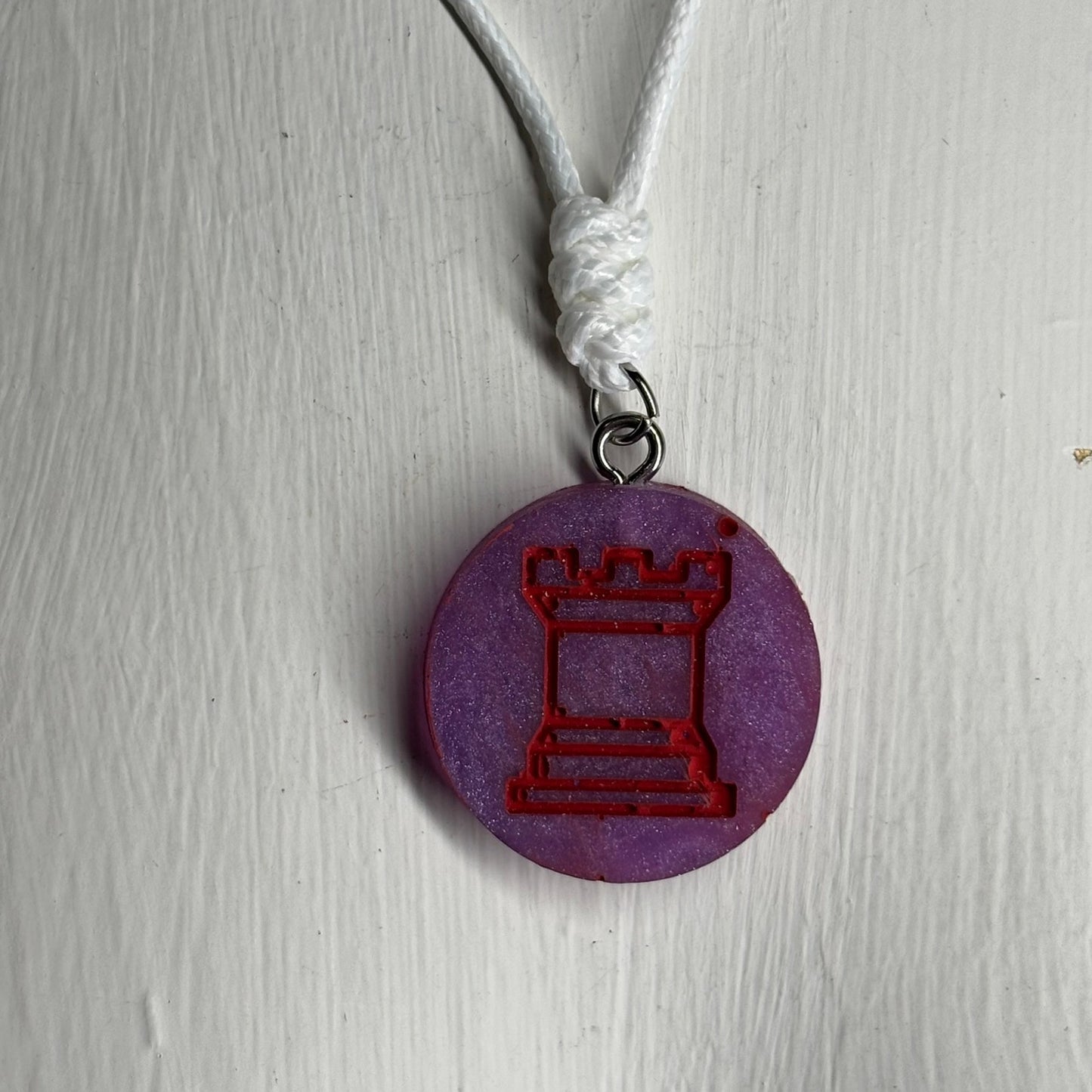 Purple Red Rook - Handmade Resin Chess Necklace