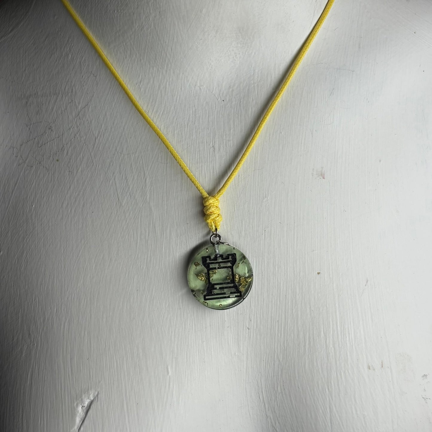 Translucent Green Rook - Handmade Resin Chess Necklace