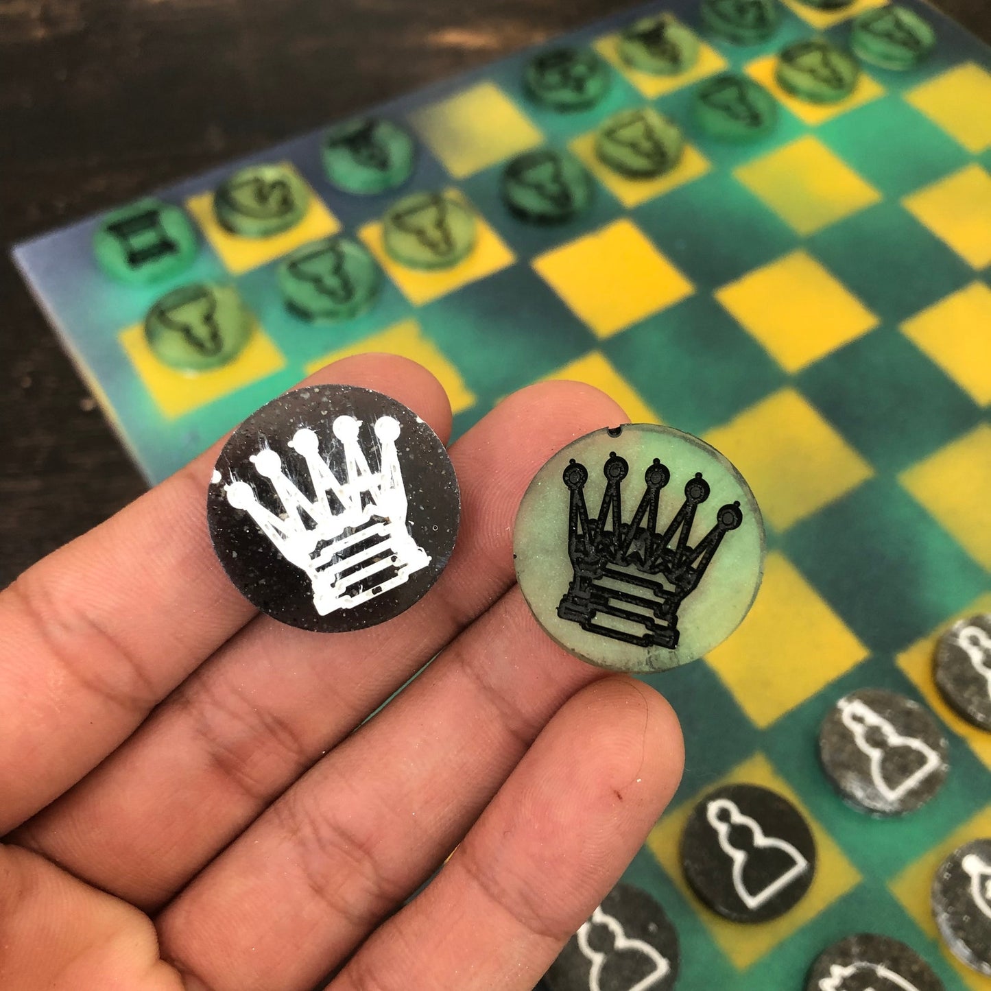 Alien Green & Yellow - Painted Chess Set
