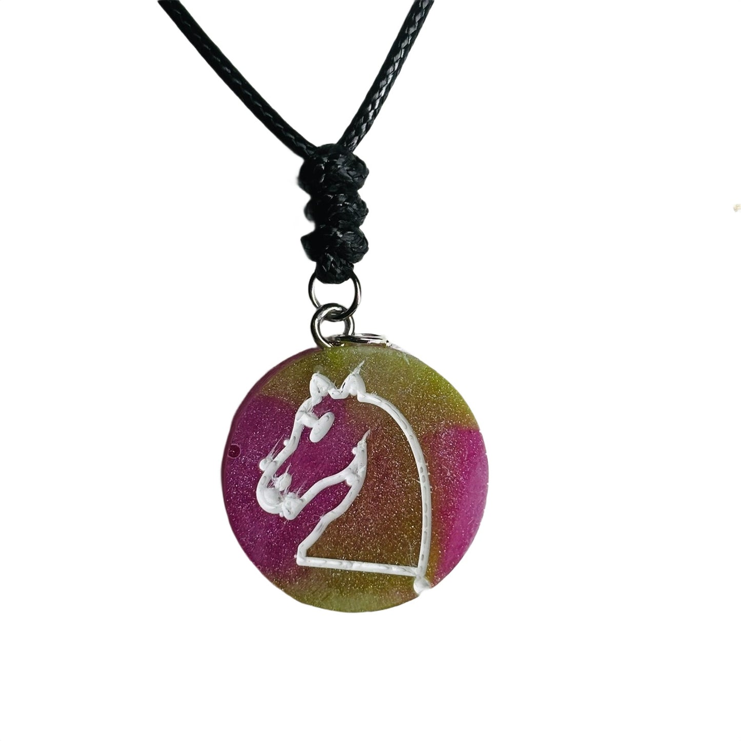 Pink & Green Knight - Handmade Resin Chess Necklace