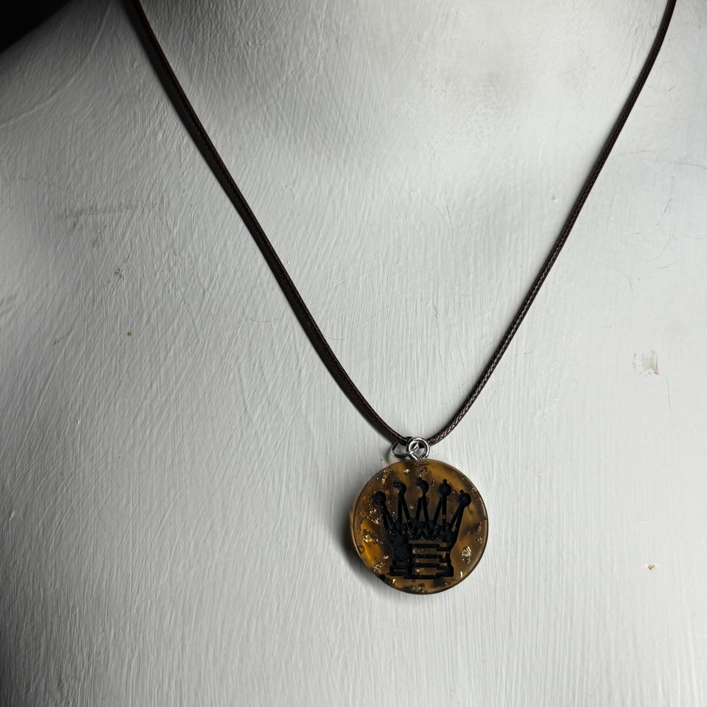 Dark Amber Queen - Handmade Resin Chess Necklace