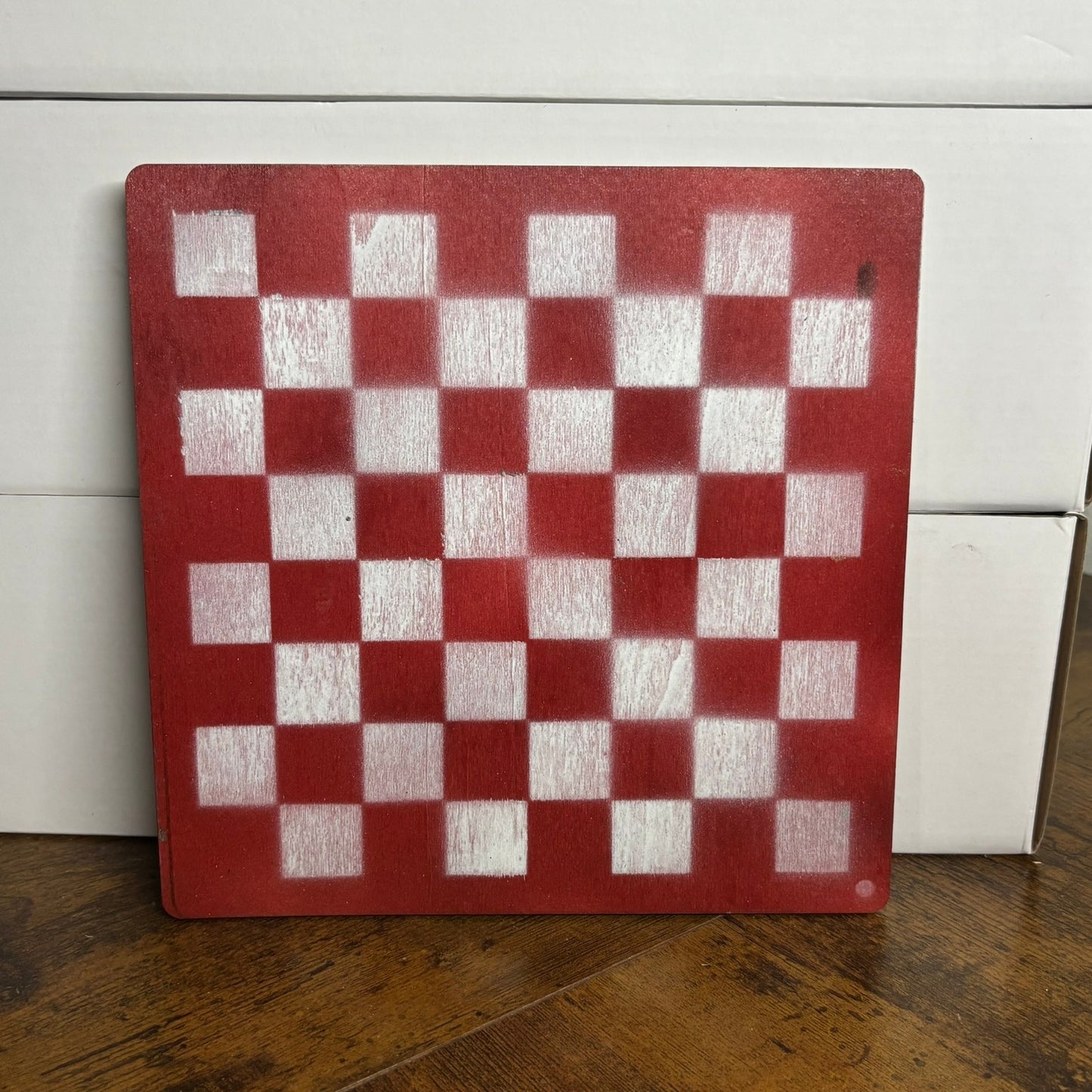 Red & White - Painted Thin Wooden Chess Board