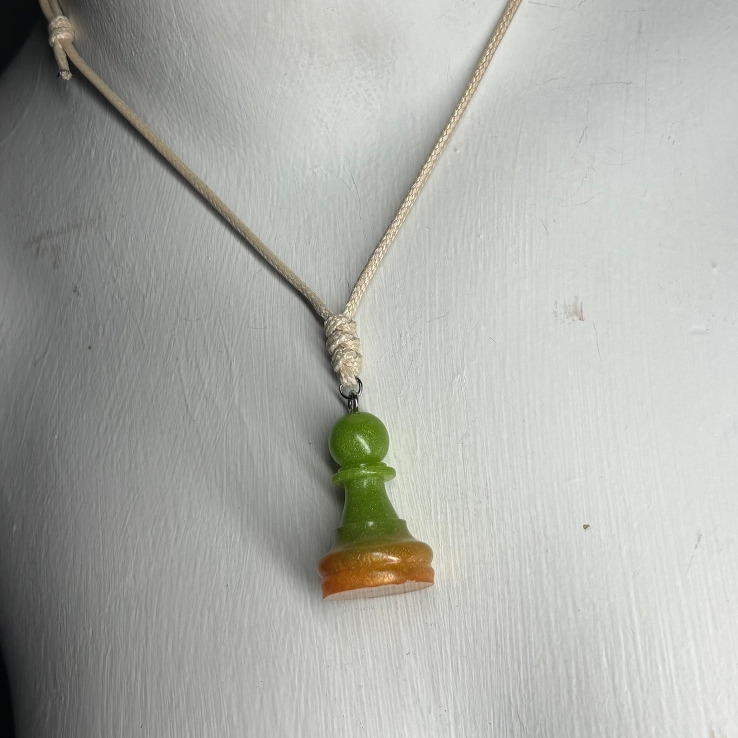 Green & Orange Pawn - Handmade Resin Chess Necklace