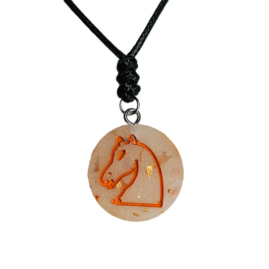 Crystal Orange Knight - Handmade Resin Chess Necklace
