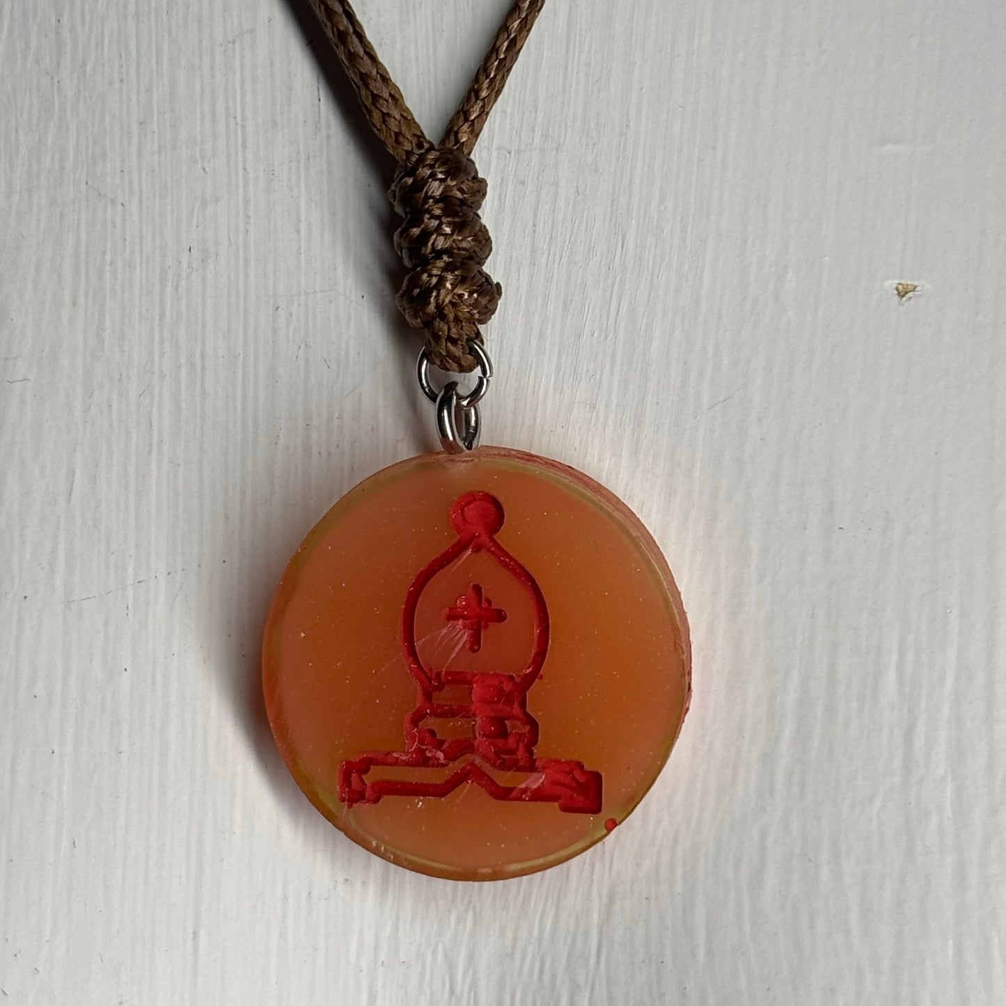 Hot Orange Bishop - Handmade Resin Chess Necklace