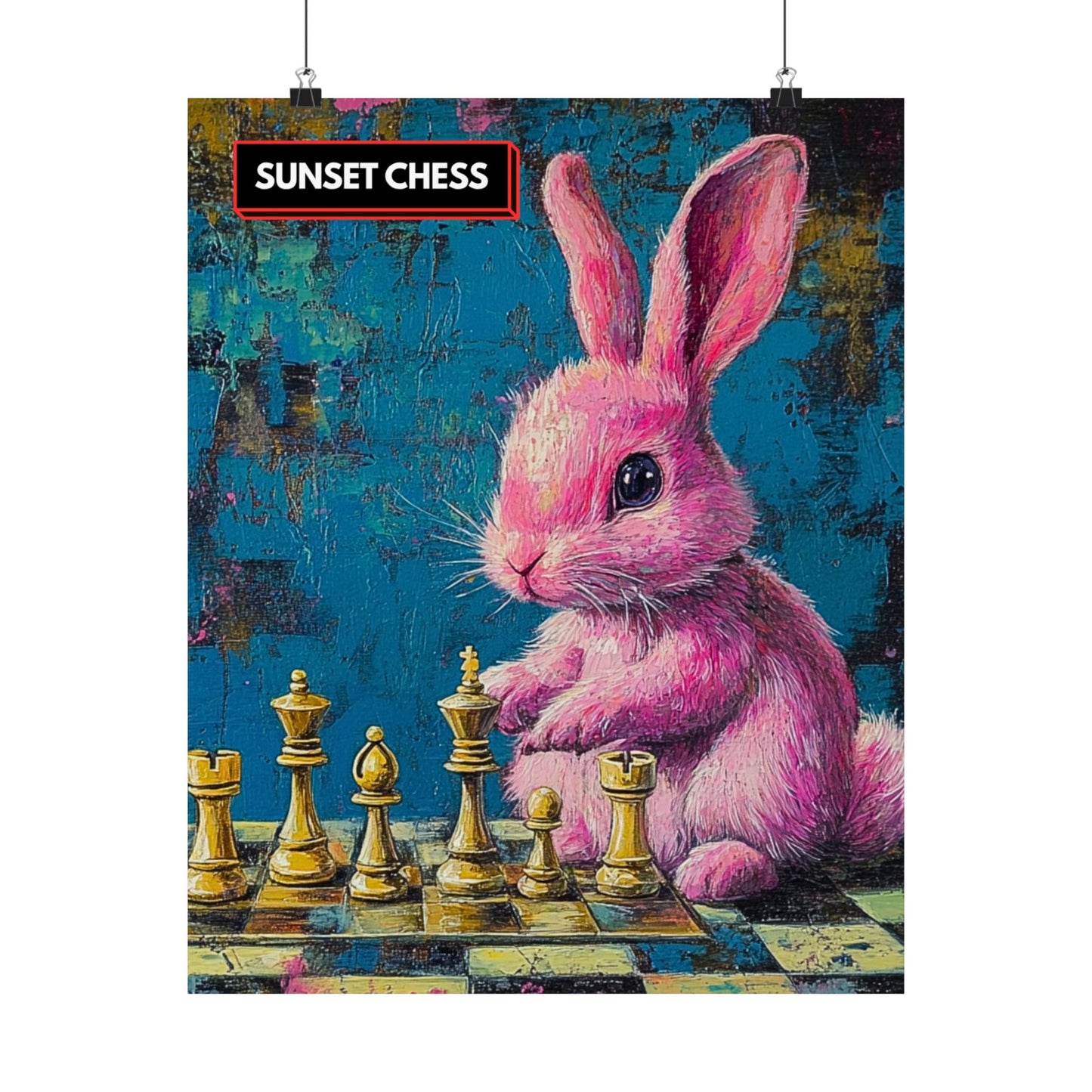 Pink Rabbit Plays Chess - Matte Vertical Poster 16"x20"