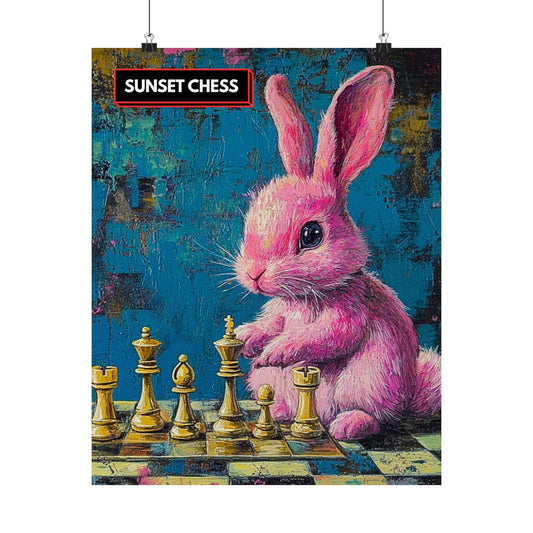 Pink Rabbit Plays Chess - Matte Vertical Poster 16"x20"